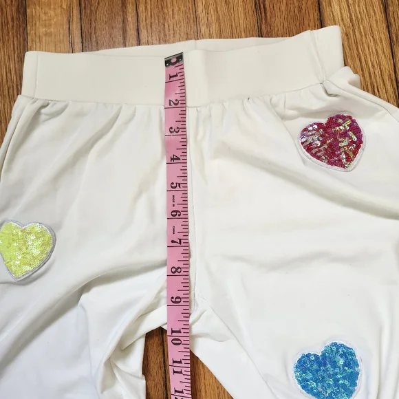 Treasure The Funk rave festival white rainbow sequin heart patterned flare pants - Picture 3 of 8